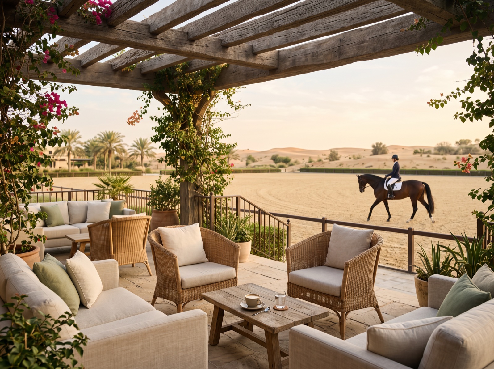 The café terrace overlooking the arena