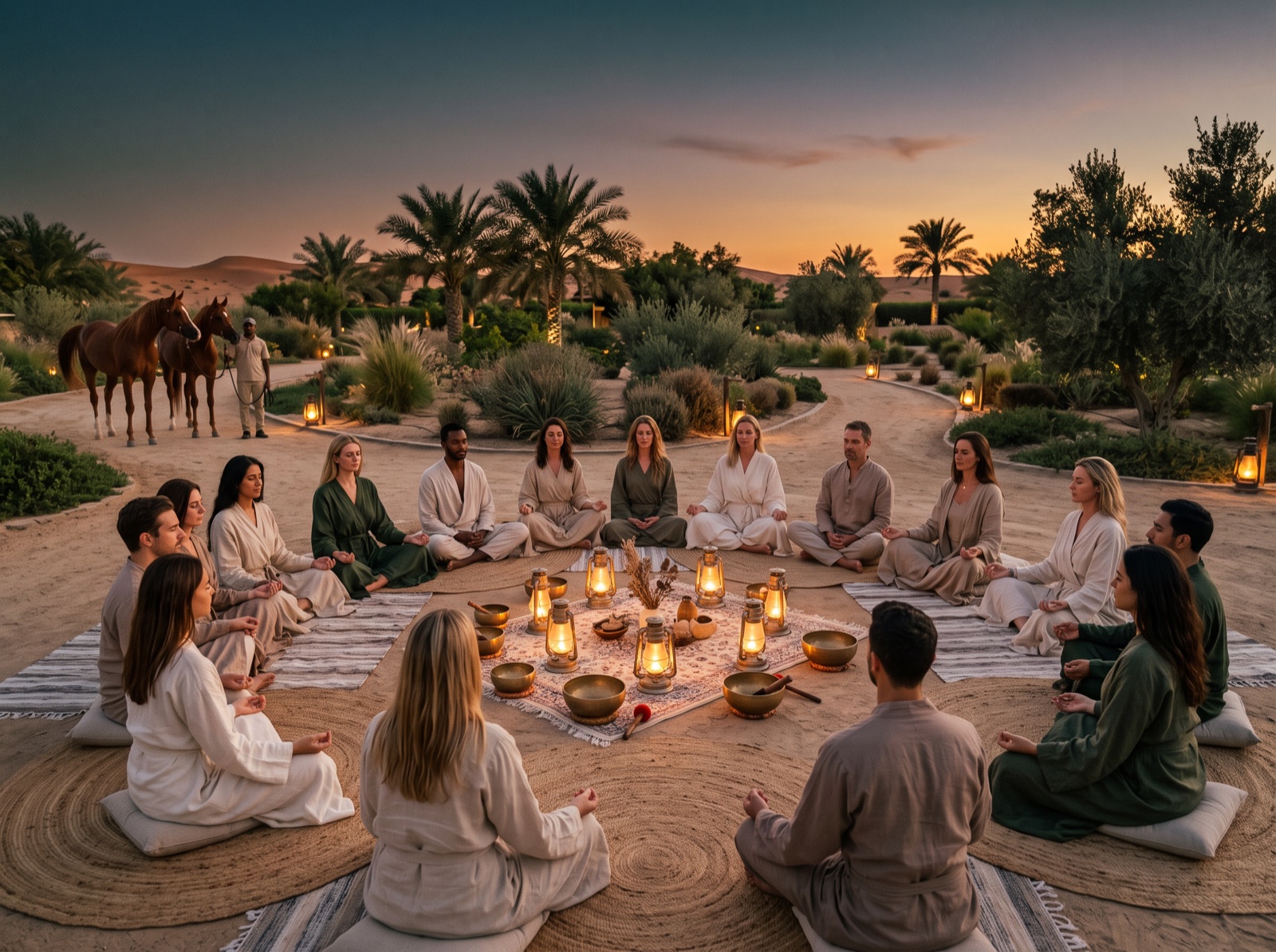 A sound therapy session at dusk
